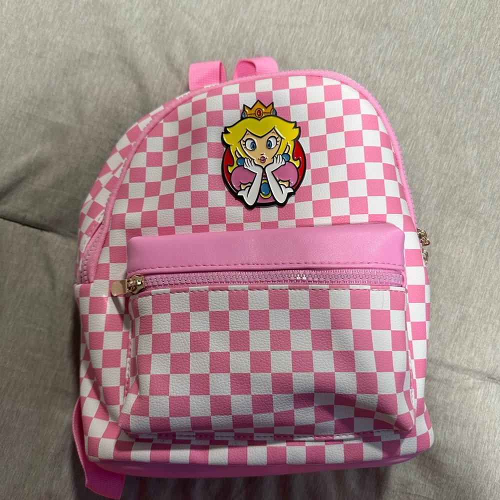 Pink Checkered princess peach Backpack